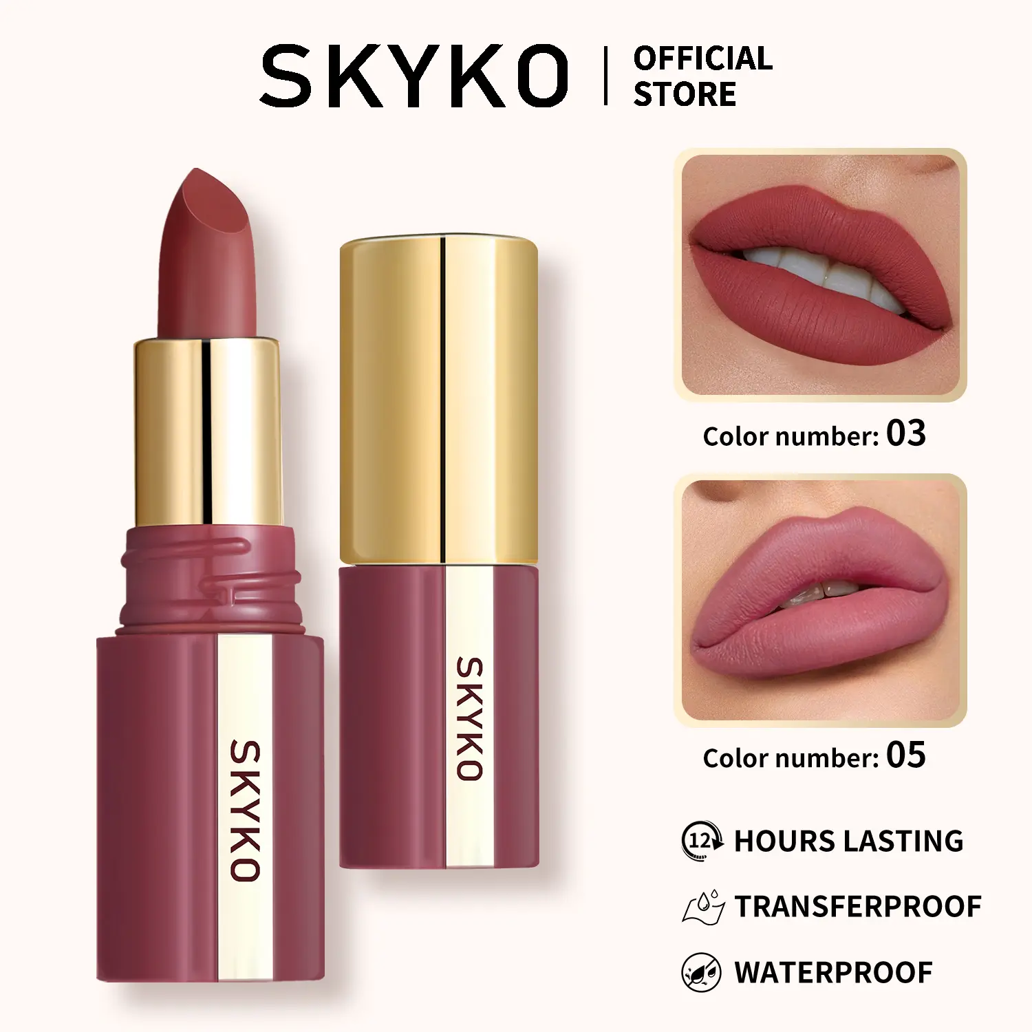 SKYKO Matte Lipstick transferproof Long Lasting Lip Gloss Non-stick Cup Waterproof Lip Makeup