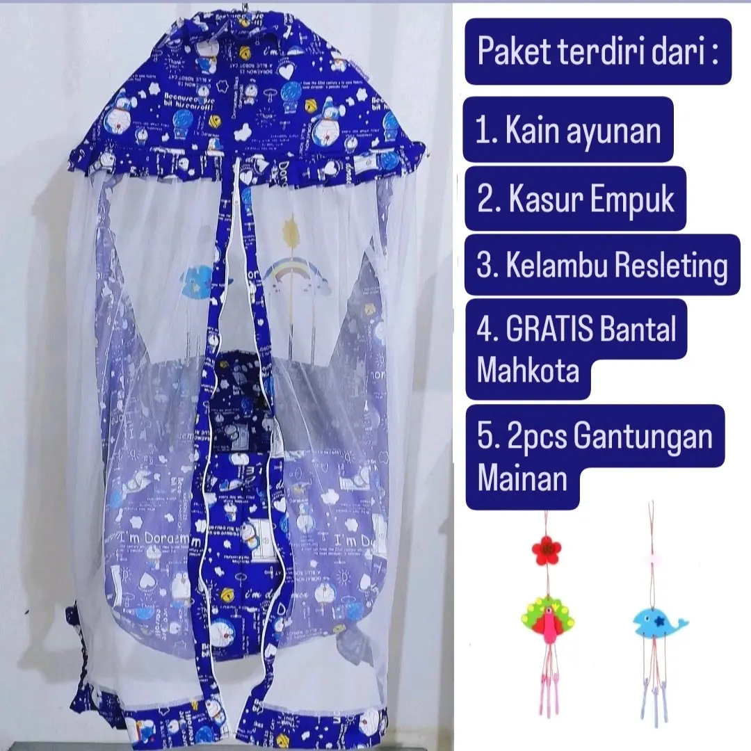 Ayunan Bayi Kelambu Resleting + Gantungan Mainan Edukasi Anak