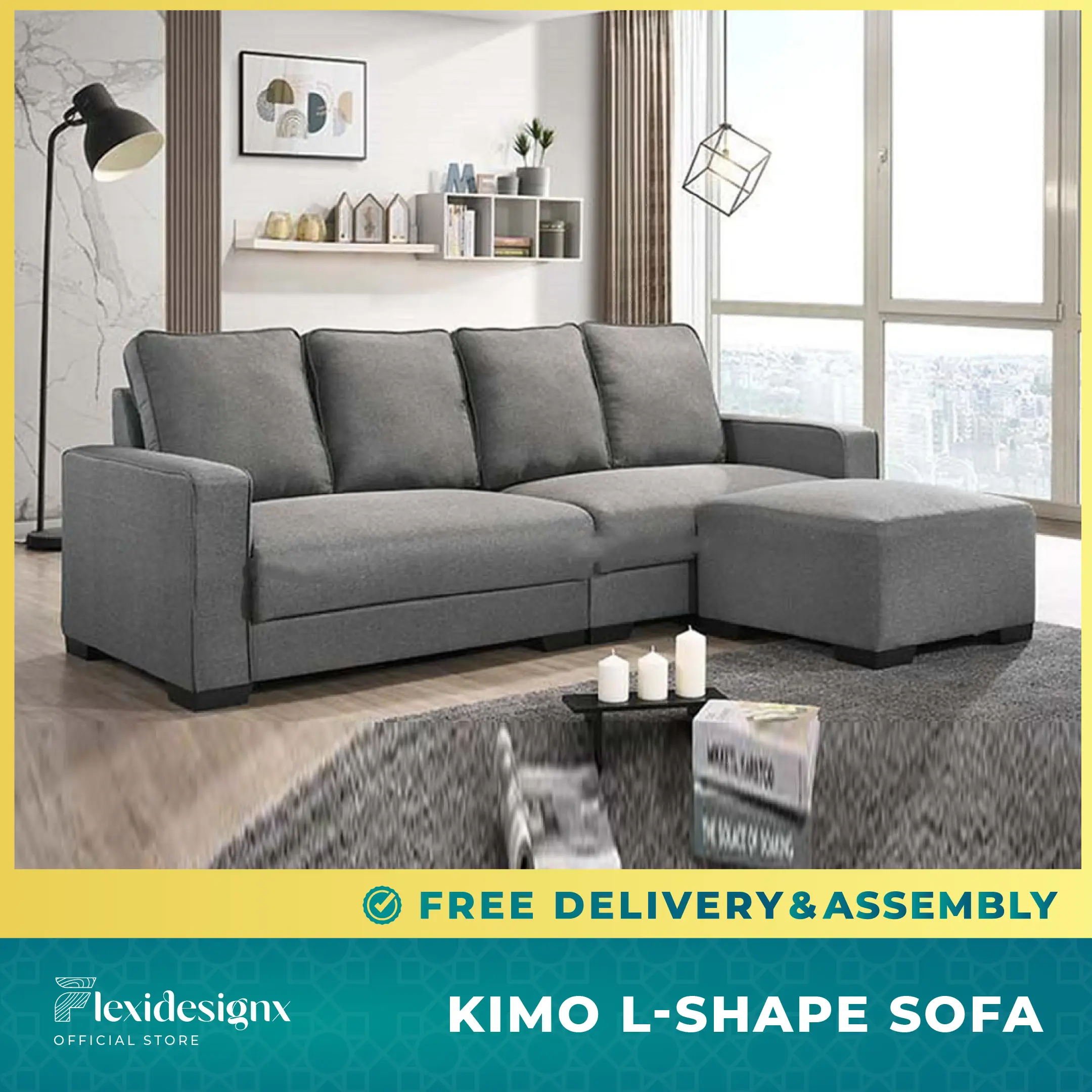 L-Shape 4 Seater with Stool / Fabric Sofa / Homestay Sofa / Relax Sofa Flexidesignx KIMO