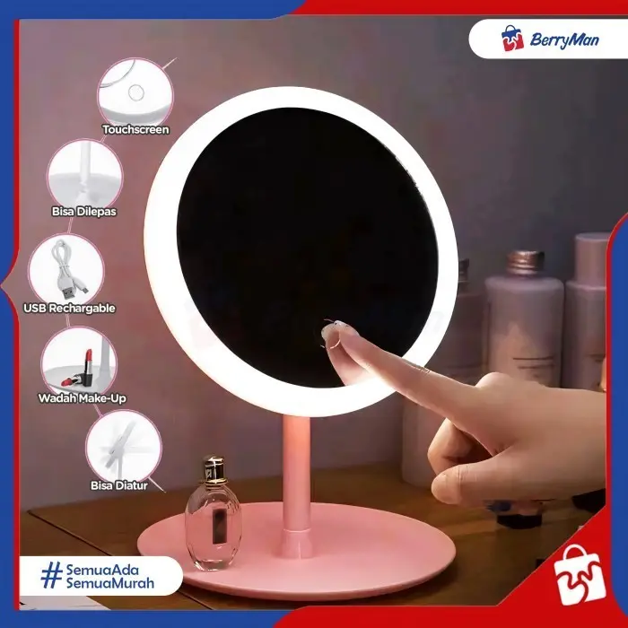 Cermin Makeup LED Light SX-7009 Kaca Rias Portable Aesthetic Rotasi 90° Touch Screen Baterai Charger