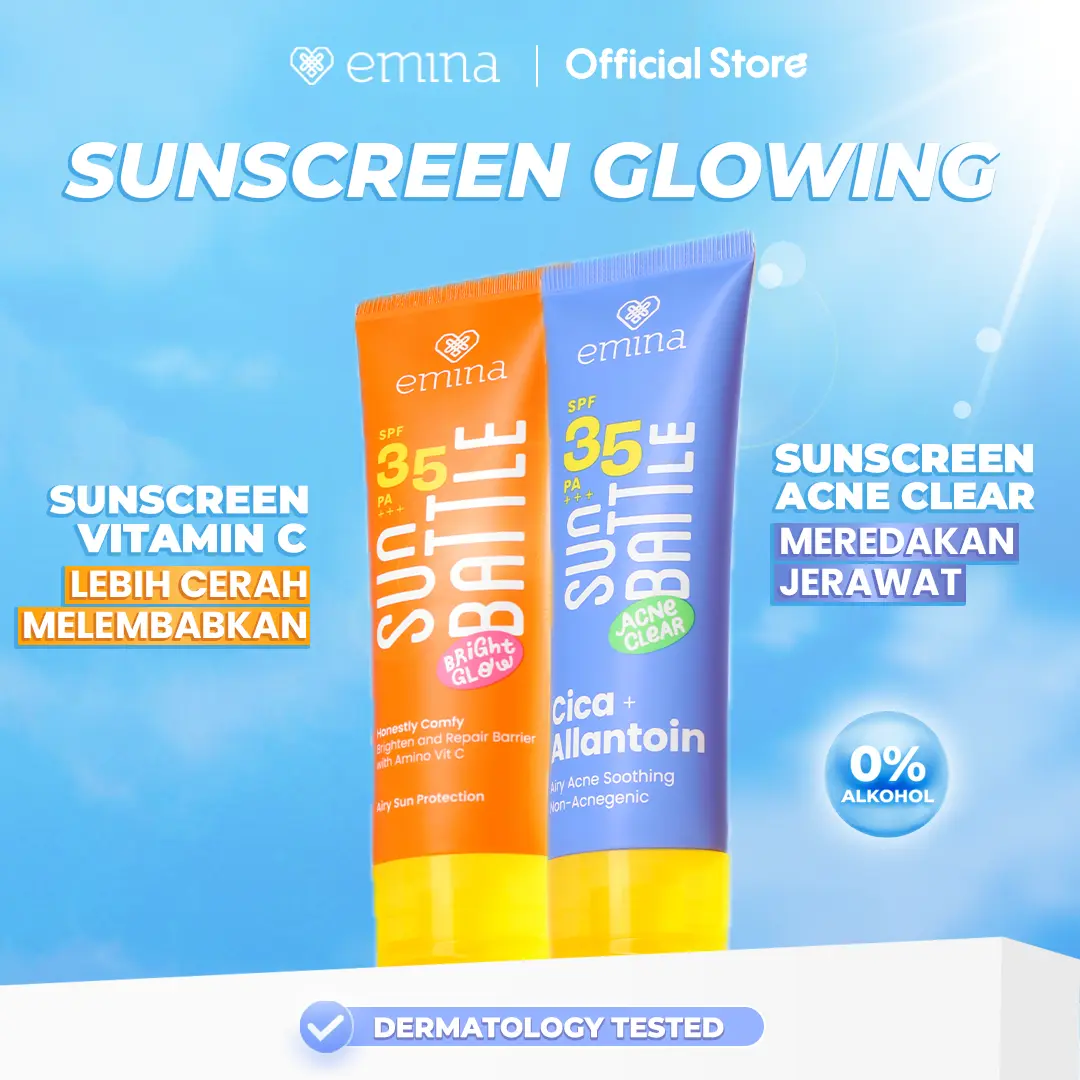 Emina Sun Battle Bright Glow SPF 35 PA+++ - Sunscreen Serum Amino Vitamin C - Cerah, Ringan, Hydrating [Teruji In Vivo] Non acnegenic & Non Comedogenic. Cocok semua jenis kulit
