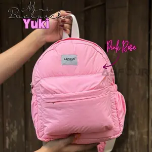 YUKI Asfour - Tas Sekolah Kuliah Mini Ransel Kecil Parasut Anti Air Fashion Bahan PVC Water Resistant dengan 2 Ruang Penyimpanan dan Tali Adjustable Backpack