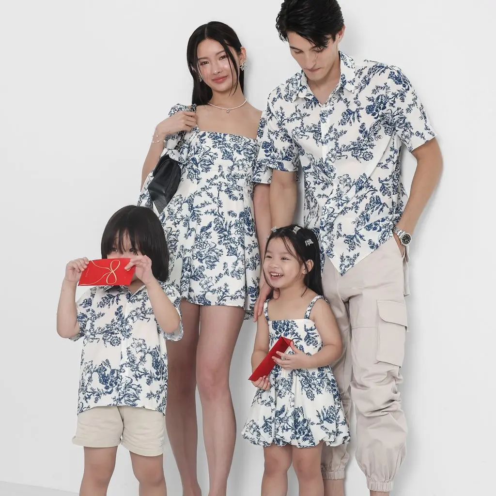 *MINI TOPAZETTE* BUBBLE SCRUNCHIE DRESS IN TOILE DE HAPPINESS IN FRENCH BLUE