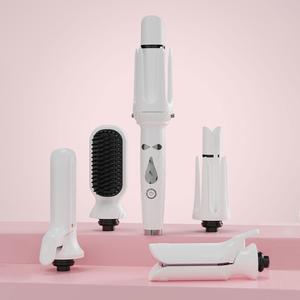 5-in-1 自動回転カールアイロンセット、多機能ヘアスタイリング、25mm＆32mmカール、ストレートアイロン、エッグロールクリップ付き