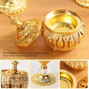 Tempat Bakar Dupa Bulat Arab Logam Emas Mabkharah dari Othello dengan Burner Dupa - Cocok untuk Rumah, Kantor, dan Teahouse Hadiah Tempat Bakar Dupa Bulat Arab Logam Emas Mabkharah dari Othello dengan Burner Dupa - Cocok untuk Rumah, Kantor, dan Teahouse Hadiah