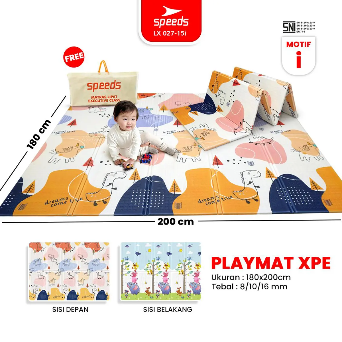 SPEEDS Playmate Anak 180x200 Tebal 8-10mm Karpet Playmate Bayi Playmate Playmat Playmat Lipat Tikar SNI 027-15 [ Motif I ]