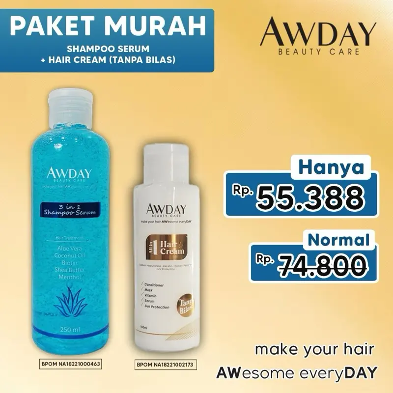 PAKET MURAH AWDAY SHAMPOO 250ML & HAIRCREAM TANPA BILAS 100ML Conditioner Haircare