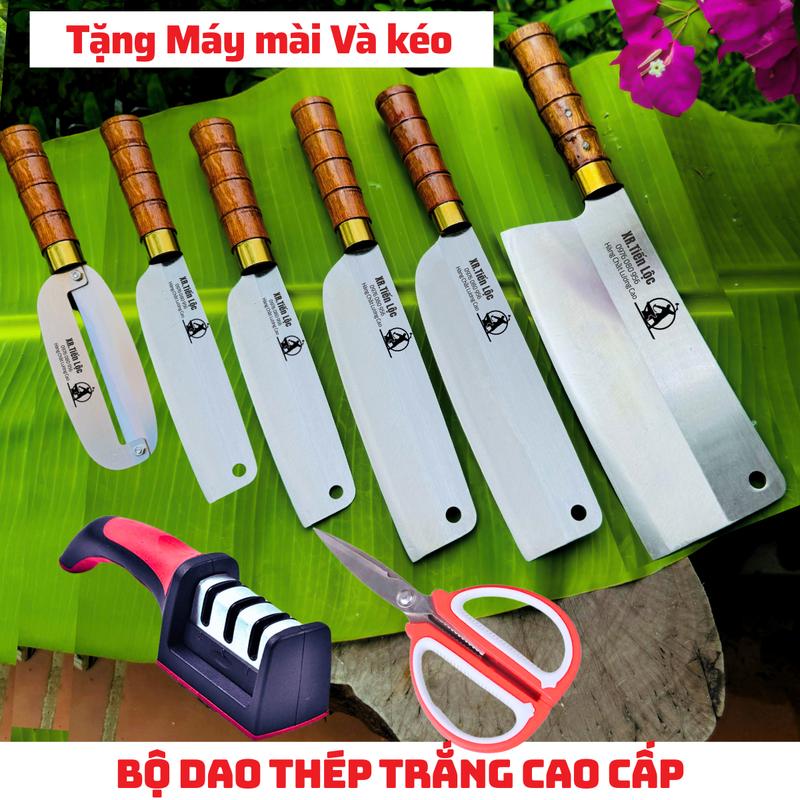 [Mua 6 Tặng 2 ] Bộ dao thép trắng kháng han rỉ cán muồng đốt trúc thép cao cấp