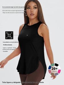 Camiseta deportiva sin mangas de color liso con dobladillo asimétrico para mujer, camiseta deportiva informal sin mangas con cuello redondo para yoga, gimnasio, entrenamiento y para correr, ropa deportiva de mujer para todas las temporadas