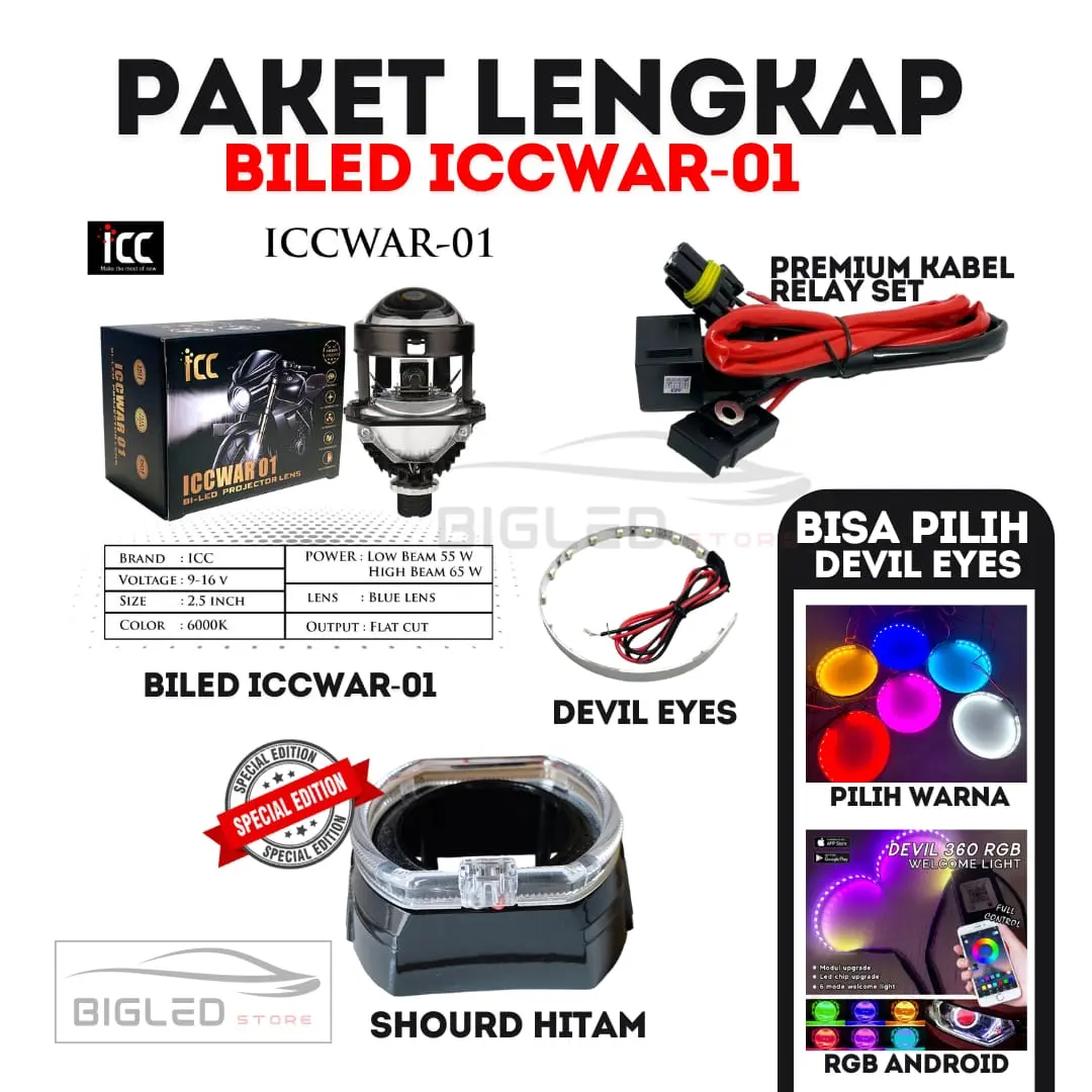 Biled ICCWAR 01 Bluelens Flatcut 65 Watt GARANSI 1 TAHUN