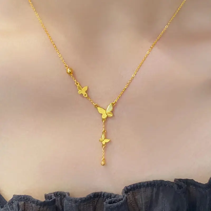 Titanium steel necklace bow fringe necklace simple fashion style