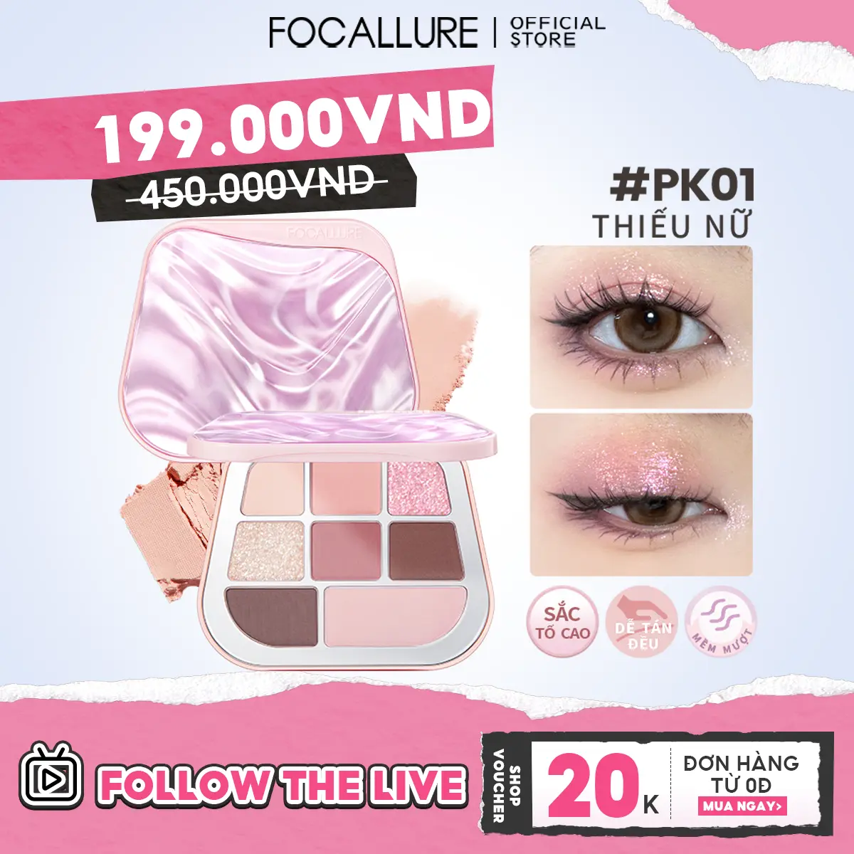Bảng phấn mắt FOCALLURE 9.6g/1 PC sắc tố cao dưỡng ẩm không nhòe lâu trôi chống nước phấn  mắt