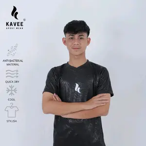 KAVEE Aero Hitam Kaos Running Pria Dry Fit Embos Sport T-Shirt Olahraga Baju Training Olahraga Lari