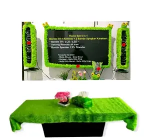 PROMO HOME SET 4 IN 1 BANDO TV 19 s/d 32 INCH + 2 BANDO SPEAKER KARAKTER + SARUNG REMOT+ taplak meja sarung  tv Bisa Dilipat Modern speak  tv