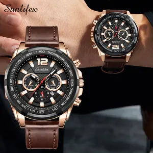 【003Harga telah diganti, cepat beli】Sunlifex Jam Tangan Pria Original Kalender Bercahaya Jam Tangan Cowok Tali Kulit Olahraga  SL9103