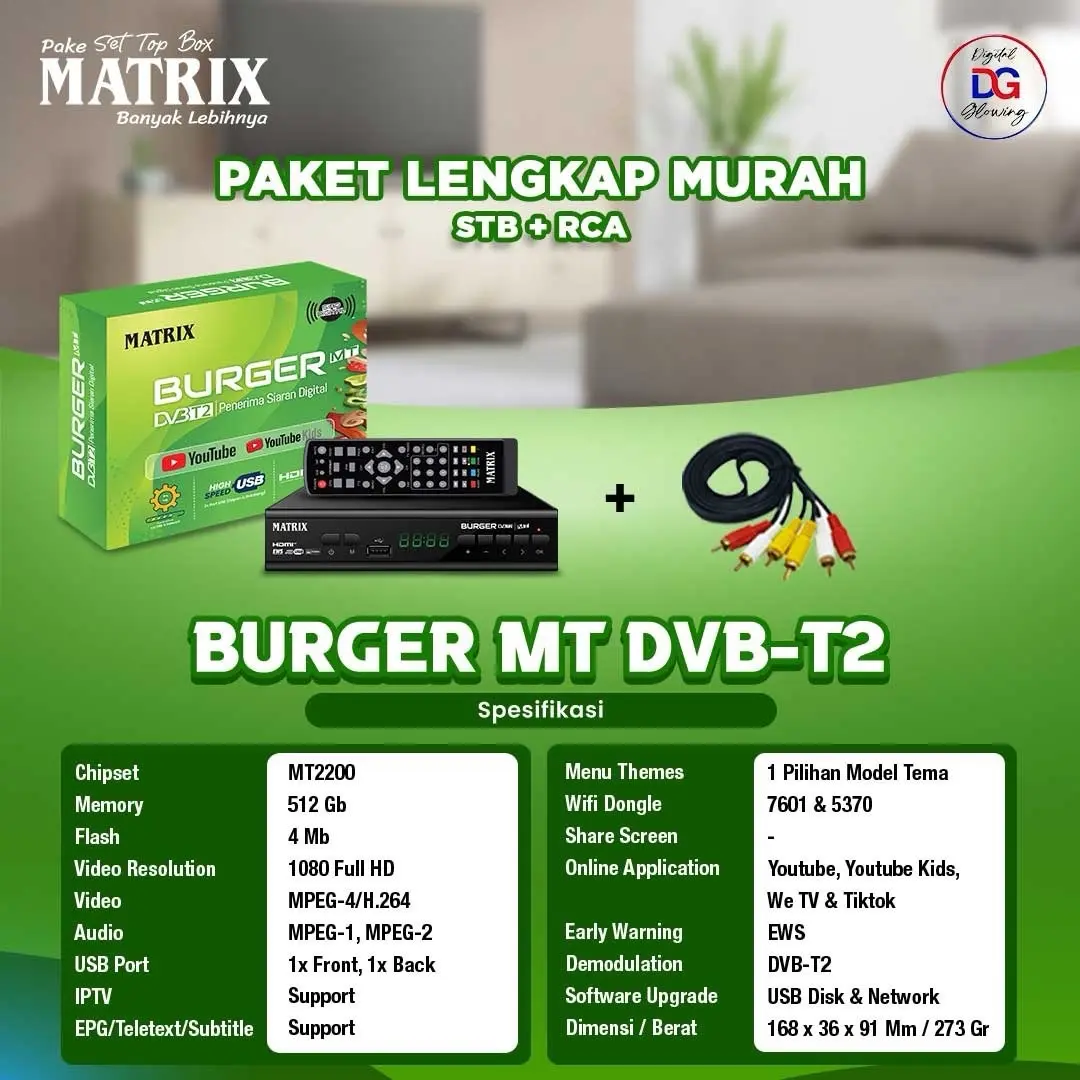 Matrix BURGER - STB TV Digital/Receiver Hijau Merah Antena settopbox murah