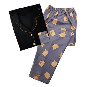 Baju Tidur Piyama Wanita Dewasa Setelan Lengan Pendek Celana Panjang Motif Kombinasi Katun All Size