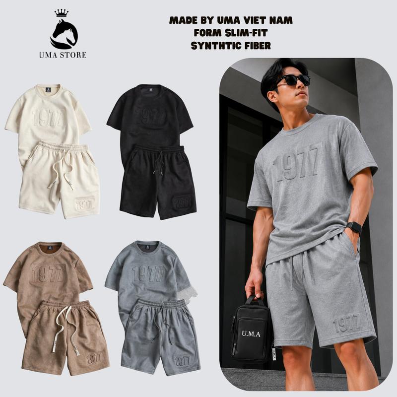 Bộ quần áo nam cổ tròn thể thảo chất liệu da lộn cao cấp có chữ dập nổi 3D, lịch sự (POLOUMAOR) Chạy Bộ Sport Top màu xám nhạt thường xxl đồng hồ màu đen bodonam set nam dep Thun