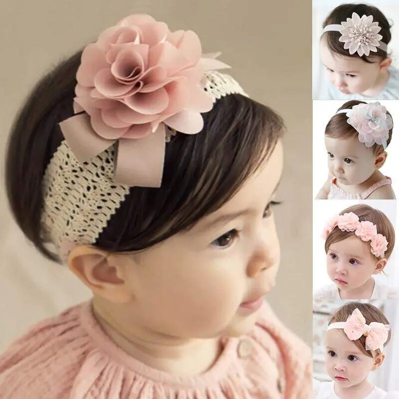 0-3Years Lace Flower Baby Headband Princess Elastic Floral Kids Baby Girl Headbands Turban Children Hair Band Hair Accessories