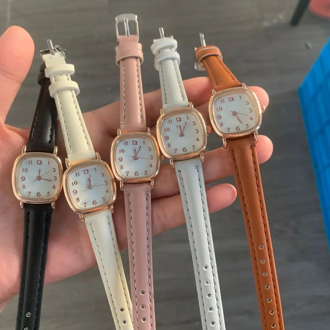 ANKL008 Jam Tangan Quartz Strap PU Analog Casual Gaya Retro Wanita Bulat Watch Korean Fashion