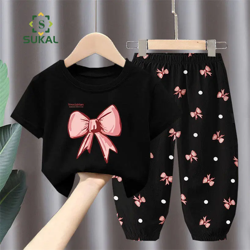 Sukal girls clothing casual girls clothes kids summer outfits two pieces baby sports suit for 1-6 years old girl