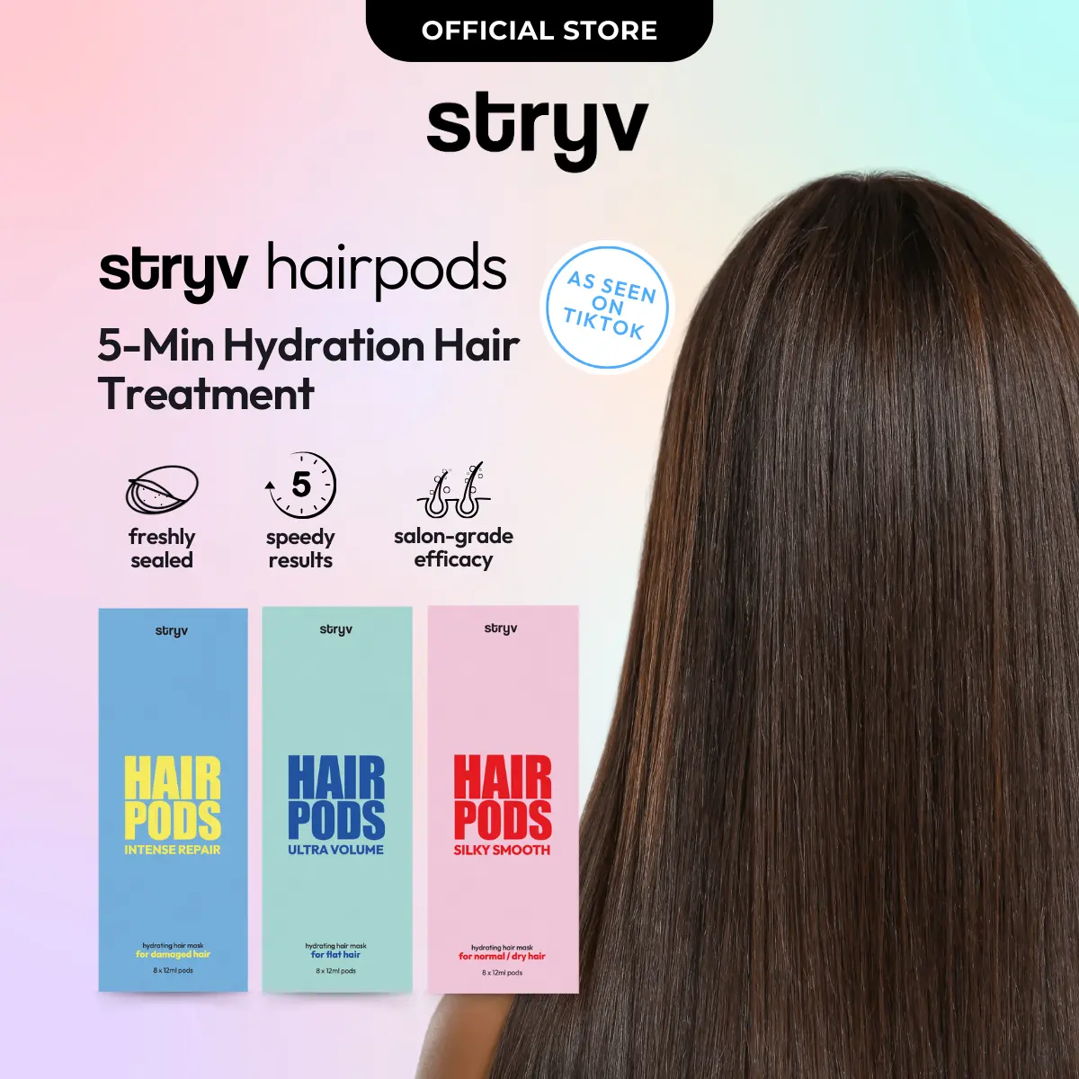[Official Store] Stryv 5 Minute Miracle Mask Hair Pods | Pack of 8 x 12ml Pods | Repair, Volume, Smooth