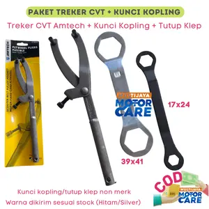 Paket Kunci Treker CVT AMTECH Tahanan Motor Matic Universal & Kunci Mur Kopling Ring 39 X 41 Kunci Tutup Klep 17x24