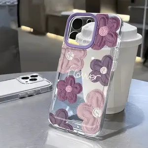Case Ponsel Untuk Tipe OPPO REALME Case Cover Flower Transparan Bahan Softcase Terbaru TKK0025 dengan Desain Bunga Ungu