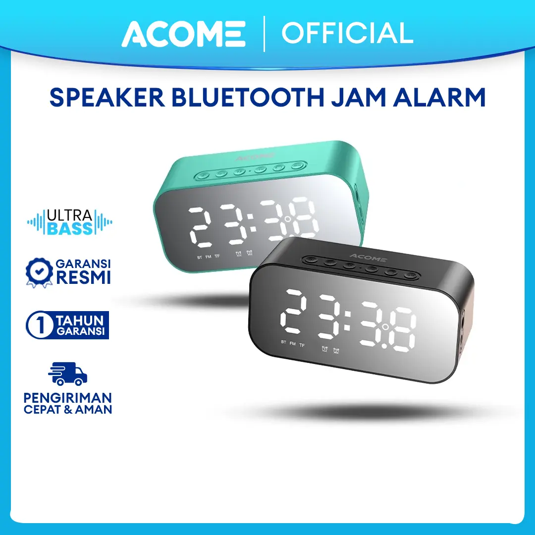 【BISA COD】Acome Speaker Bluetooth 5.0 Jam Alarm LED Display Ultra Bass Garansi Resmi 1 Tahun A5