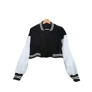 JAKET BASEBALL CROP WANITA -  VARSITY POLOS Santai fleece sweater Tebal Oversize