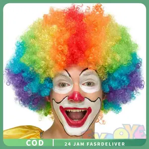 Kostum Joker Wig Badut Warna Warni Kostum Joker Kostum Haloween Rambut Palsu Kribo Wig Rambut Kribo Hitam