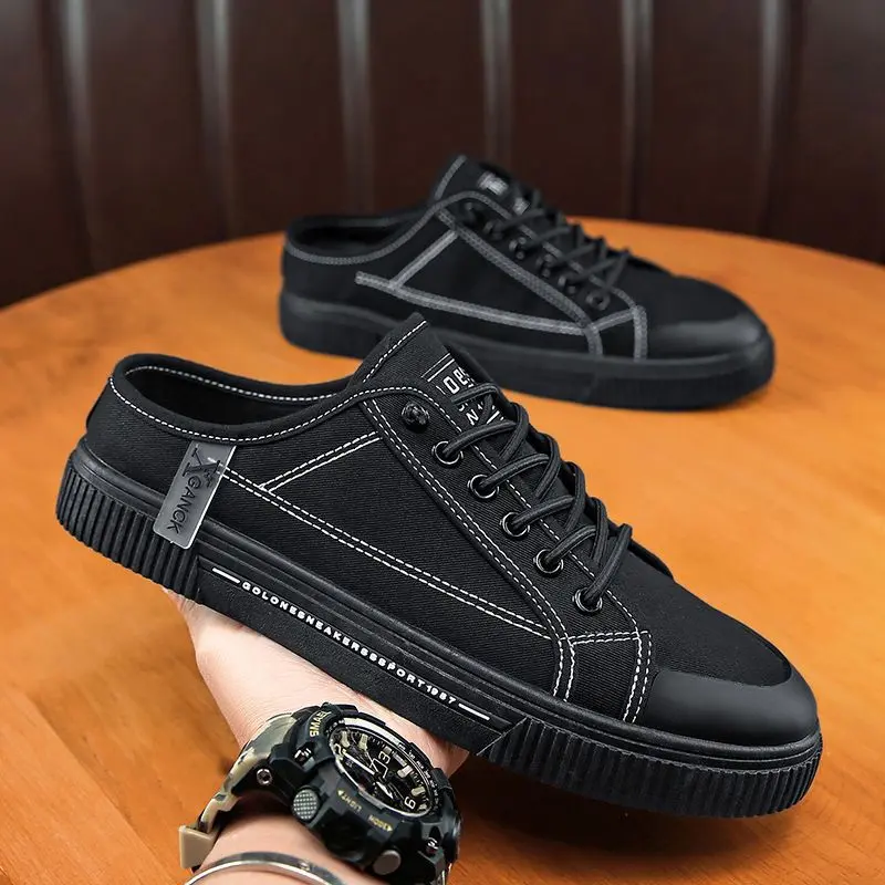 Half Slippers Men's New Versatile Casual Heel-Free Shoes Men's and Women's Board Shoes Slip-on Canvas Shoes Footwear Walking Shoes