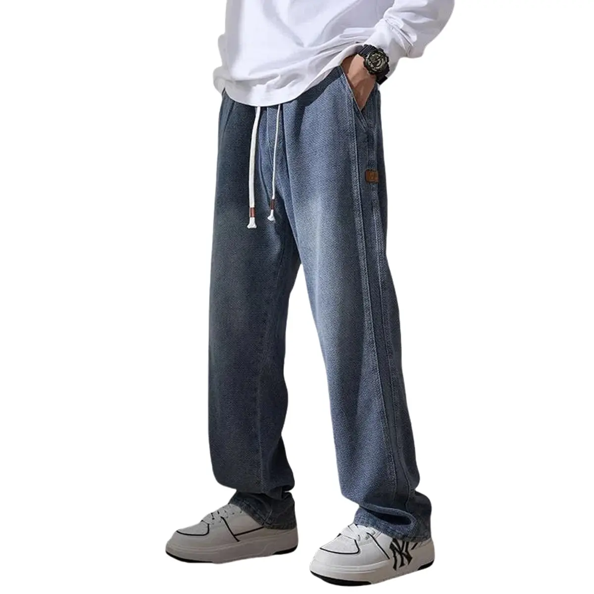4 Colors Autumn Vintage DistressedMen's Baggy Straight Jeans FashionKorean High Street Denim PantsStreetwear Male Trousers