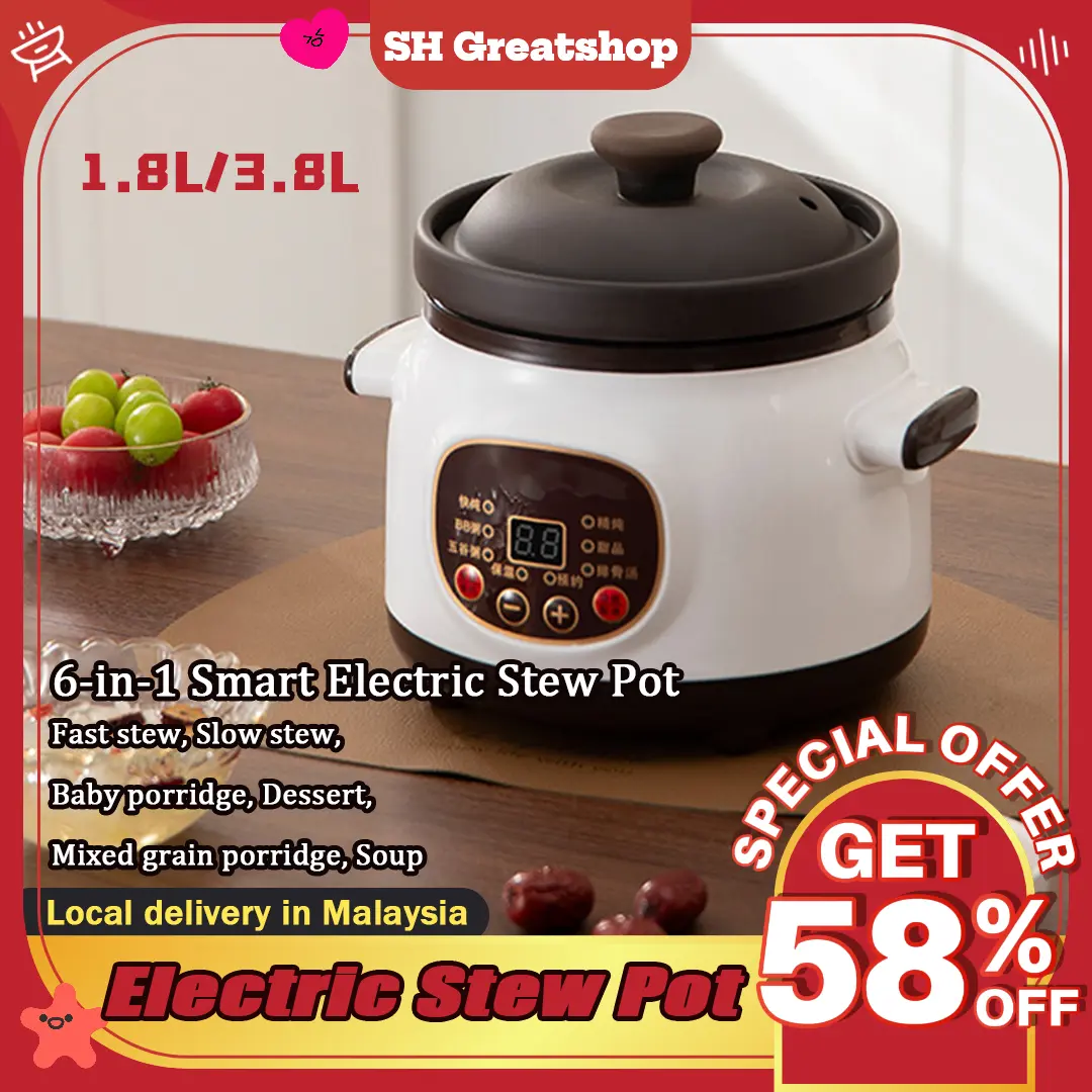 【COD】1.8L electric stew pot, 6-in-1 smart electric stew pot! 24-hour ...