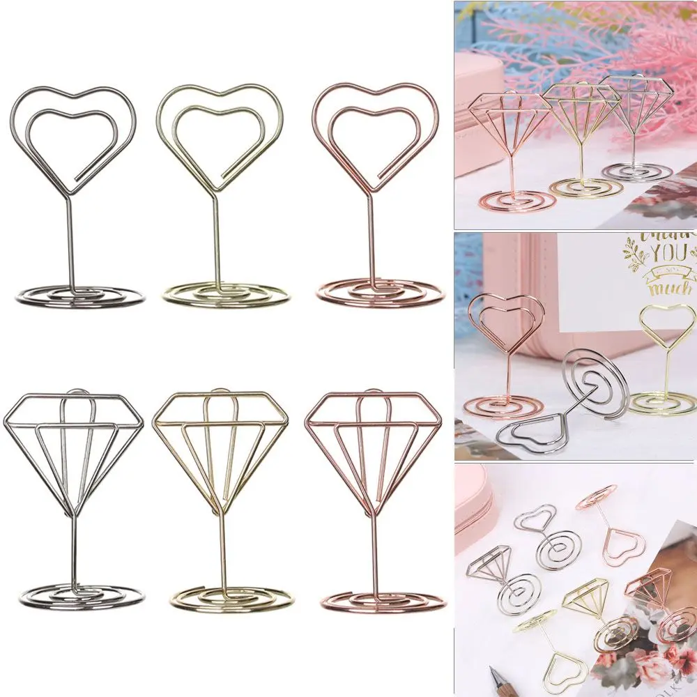 asdfger 1/5PCS Romantic Metallic Wedding Supplies Heart Shape Rose  Desktop Decoration Photos Clips Place Card Table Numbers Holder Clamps Stand