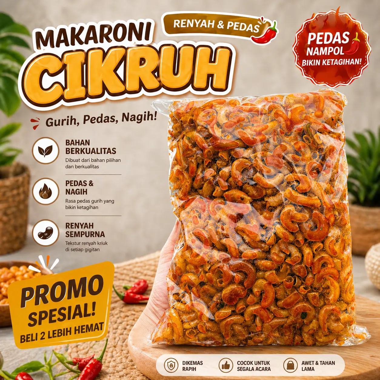 Makaroni Cikruh 500 Gram Daun Jeruk Cemilan Asin Pedas Makanan Camilan - Food, Snacks
