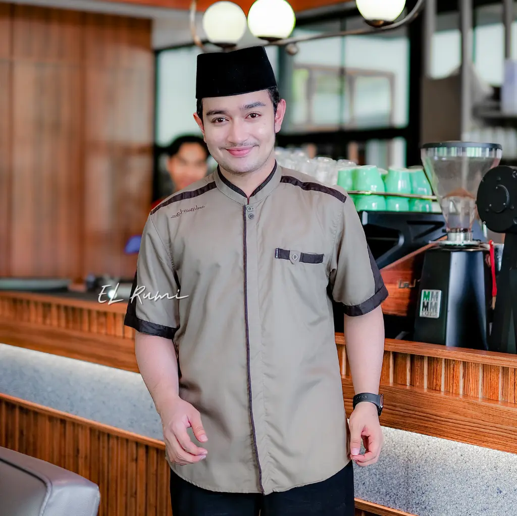 Baju Koko lengan pendek Pria Muslim Elrumi motif yisunsin Kain Katun Lembut