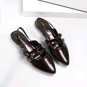Sepatu Wanita Flatshoes Karet Cha Caa Expand Glossy dengan Gesper Elegan tabi flat