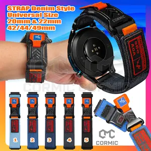 Strap Smartwatch DENIM STYLE CORMIC Outdoor Rugged Nylon Hook Loop Tali Jam Tangan Nylon Magnet 20mm 22mm Universal