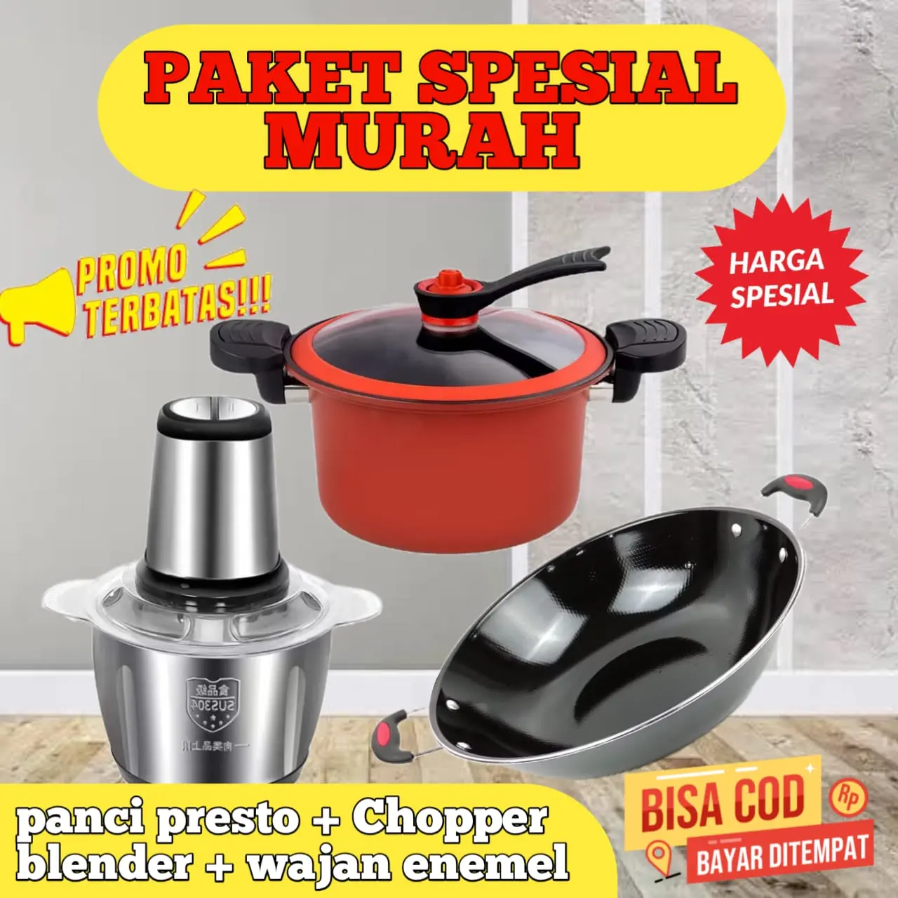 PAKET 3IN1 CHOPPER + PANCI PRESTO + WAJAN KUPING ANTI LENGKET