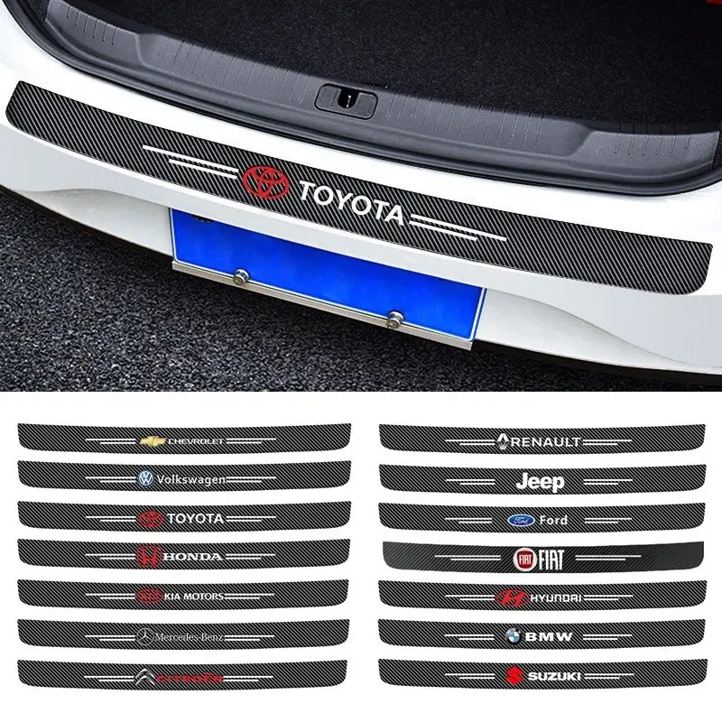 Universal 4D Carbon Fiber Car Rear Trunk Bumper Sticker Guard Pad Scuff Protective Sill Anti-Scratch Cover Decal Strip