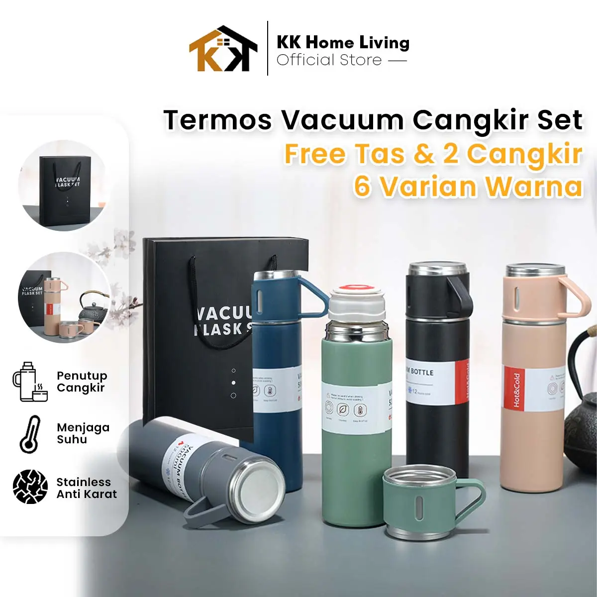 (KK) Termos Vacuum Coffee Sultan FREE 3 CANGKIR 500ML Stainless Steel Premium