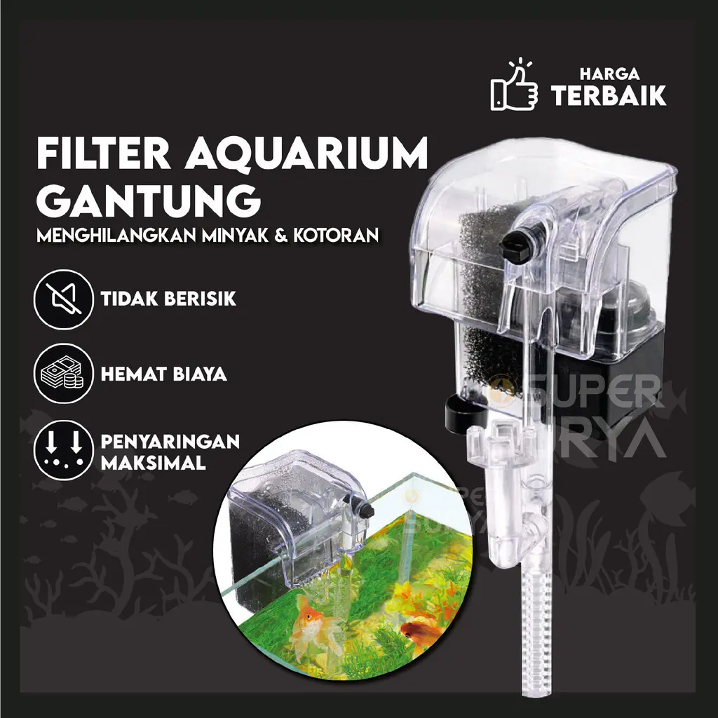Filter Air Penyaring Aquarium Gantung Skimmer 3W Aquascape 250L/Jam Pembersih Akuarium