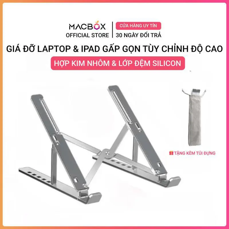 Giá đỡ LAPTOP, MACBOOK, IPAD N3, N8 bằng nhôm có thể điều chỉnh được độ cao, đế tản nhiệt kê laptop nhôm giado