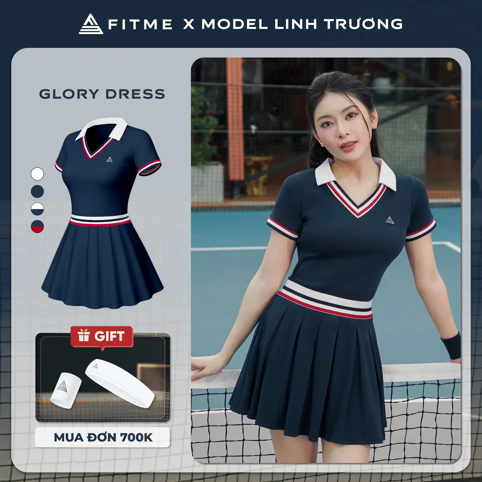 Váy tennis pickleball nữ Fitme GLORY EA thoáng khí chống nắng kèm quần bảo hộ chơi thể thao DPSP01