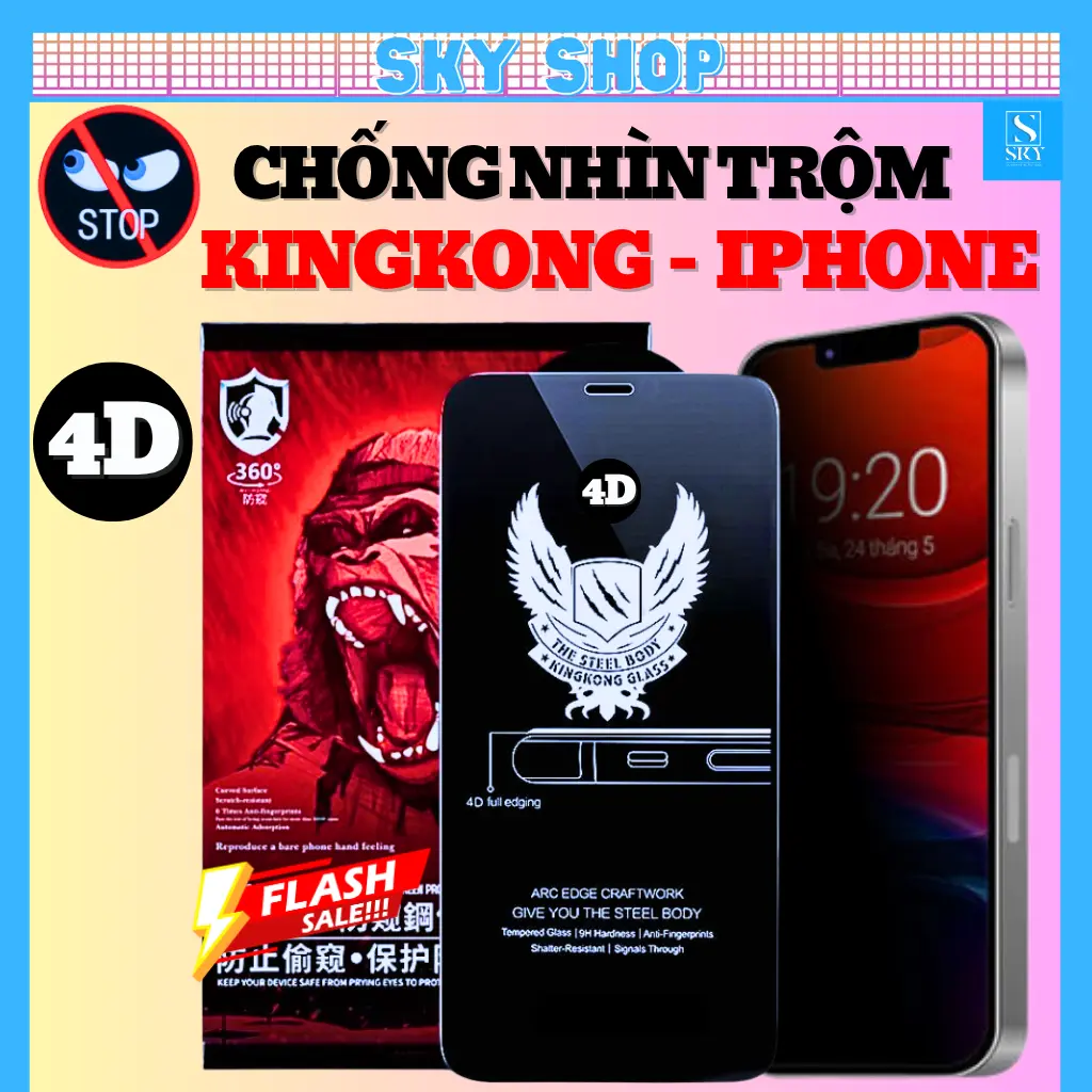 Kính cường lực chống nhìn trộm KingKong 4D Iphone full màn chính hãng cho ip 16 ProMax 17 ProMax 15 Pro Max 14 ProMax 13 ProMax 12 Pro Max 11 ProMax X Xs Max Xr 7 Plus 8 Plus - 1