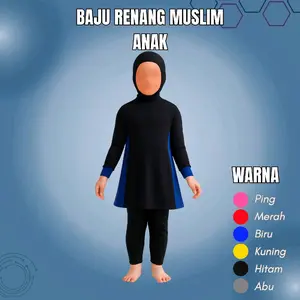 INI SERAGAM-Baju Renang Muslim Hijab Anak TK SD Perempuan Atasan & Bawahan Bahan Polyester Melar Nyaman Fleksibel