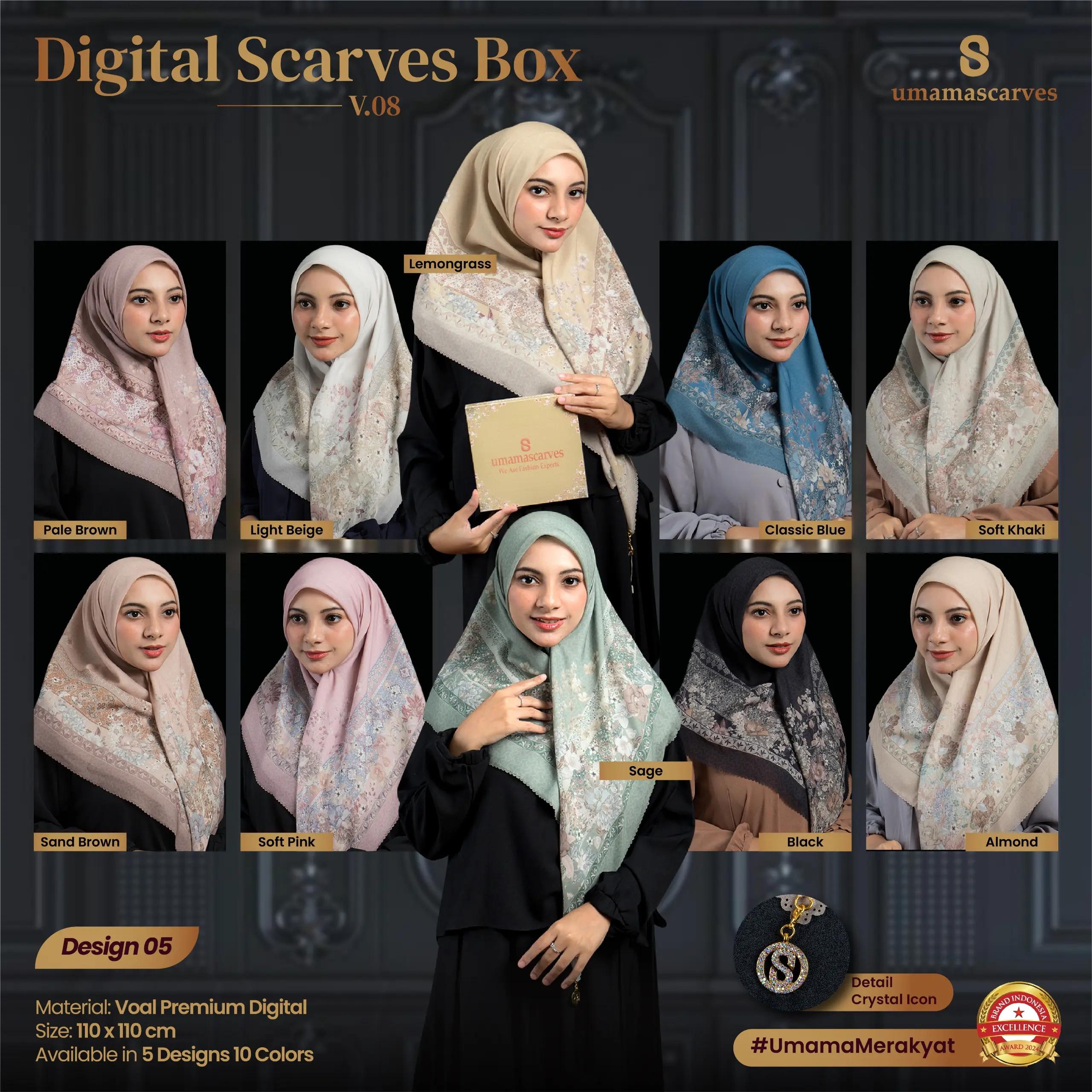 Umama Scarves Motif - Kerudung Hijab Segi Empat Motif Umama Box Premium - Ecer (1pcs) (New Motif) Voal Digital Muslim Square