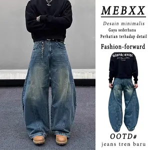 Jeans longgar biru retro Amerika untuk pria-Celana panjang lurus longgar Celana kaki lebar
