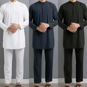 Setelan Kurta Pakistan Premium Baju Celana Lengan Panjang Resleting Depan Bahan Katun Toyobo Deluxe Model Kerah Shanghai Cocok Ibadah Acara Formal